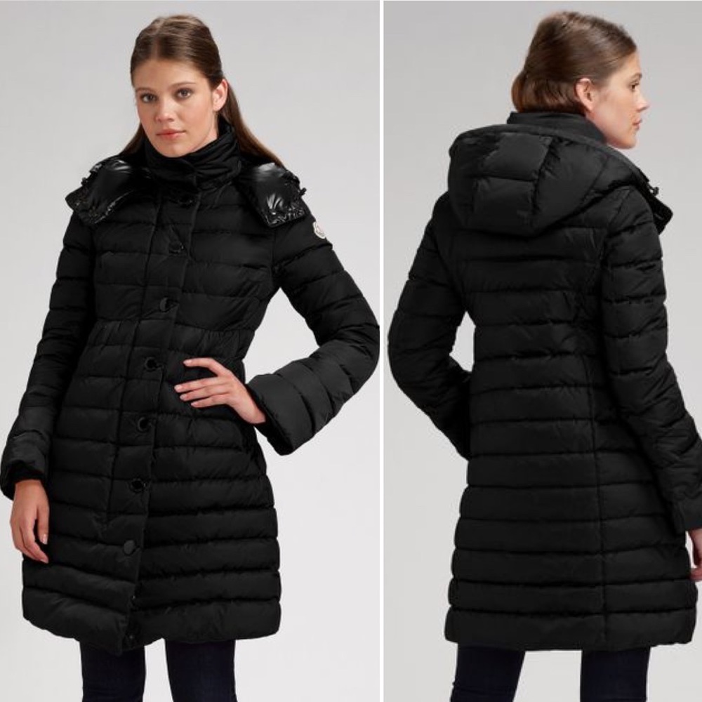 Moncler Black Knee Length Puffer Coat Goose Down Puffer Jacket Long Full Length